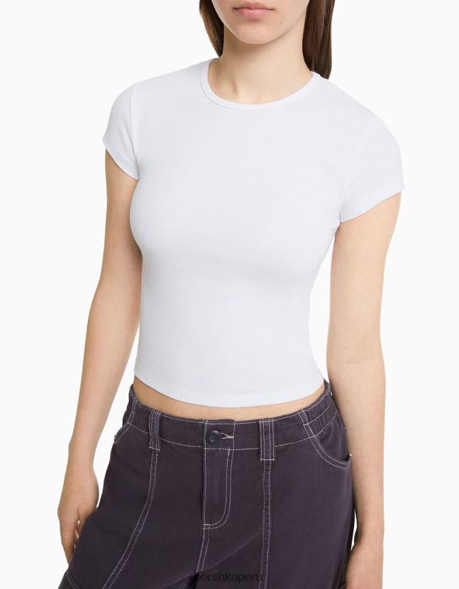 blanquecino Bershka unisexo camiseta de canalé manga corta 806J6B3717