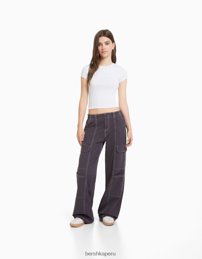 blanquecino Bershka unisexo camiseta de canalé manga corta 806J6B3717