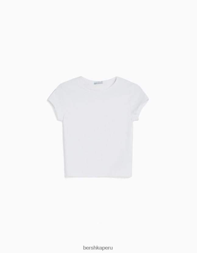 blanquecino Bershka unisexo camiseta de canalé manga corta 806J6B3717
