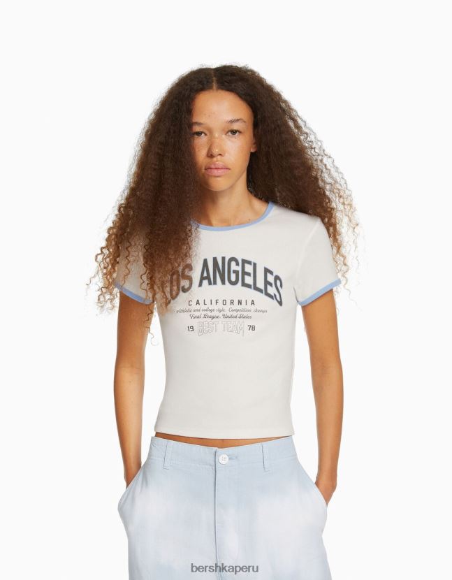 blanquecino Bershka unisexo camiseta de manga corta con estampado 806J6B3735