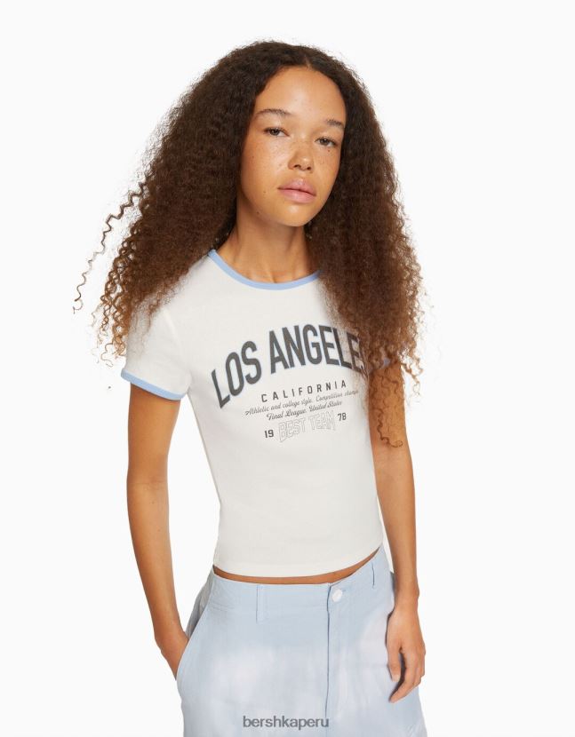 blanquecino Bershka unisexo camiseta de manga corta con estampado 806J6B3735