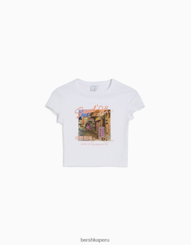 blanquecino Bershka unisexo camiseta de manga corta con estampado 806J6B3742