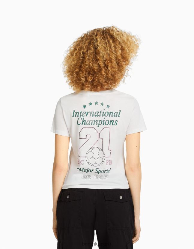 blanquecino Bershka unisexo camiseta de manga corta con estampado 806J6B3744