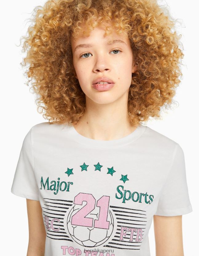 blanquecino Bershka unisexo camiseta de manga corta con estampado 806J6B3744