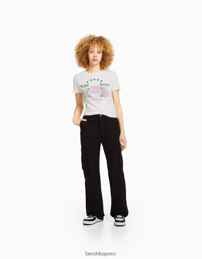 blanquecino Bershka unisexo camiseta de manga corta con estampado 806J6B3744