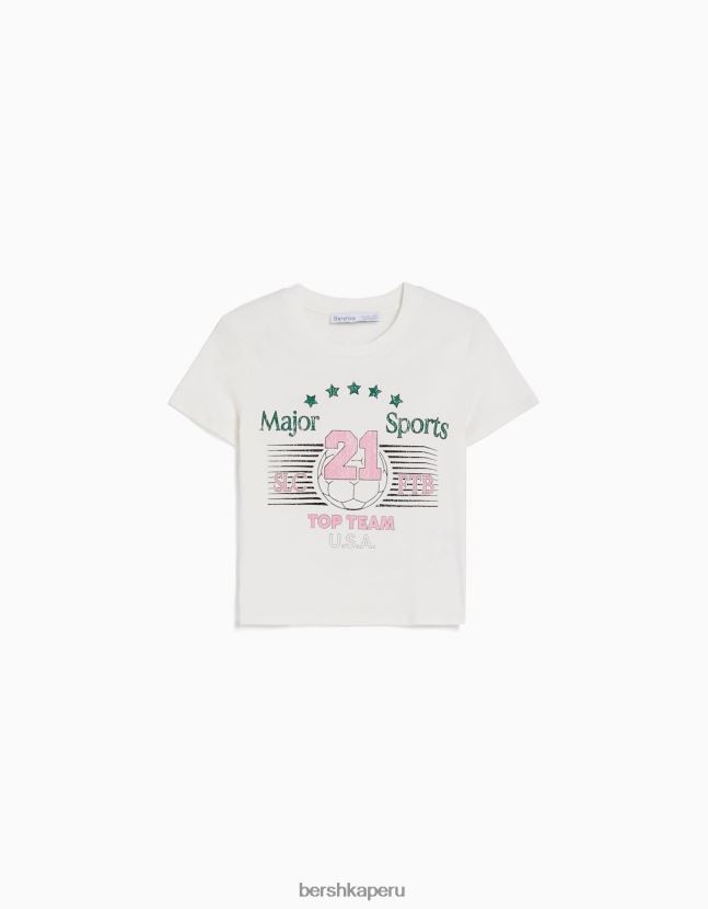 blanquecino Bershka unisexo camiseta de manga corta con estampado 806J6B3744