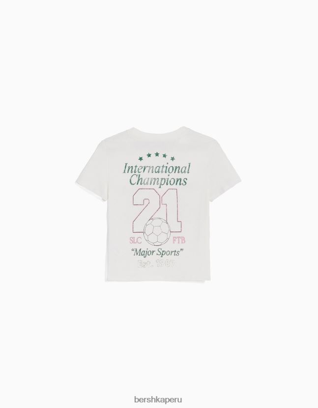 blanquecino Bershka unisexo camiseta de manga corta con estampado 806J6B3744