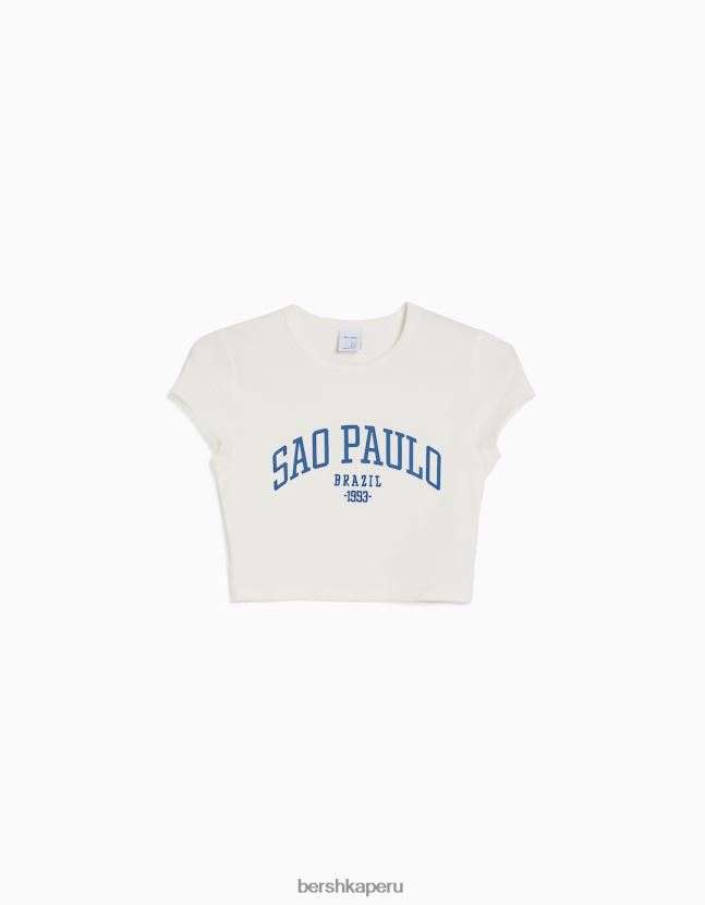 blanquecino Bershka unisexo camiseta de manga corta con estampado 806J6B3789