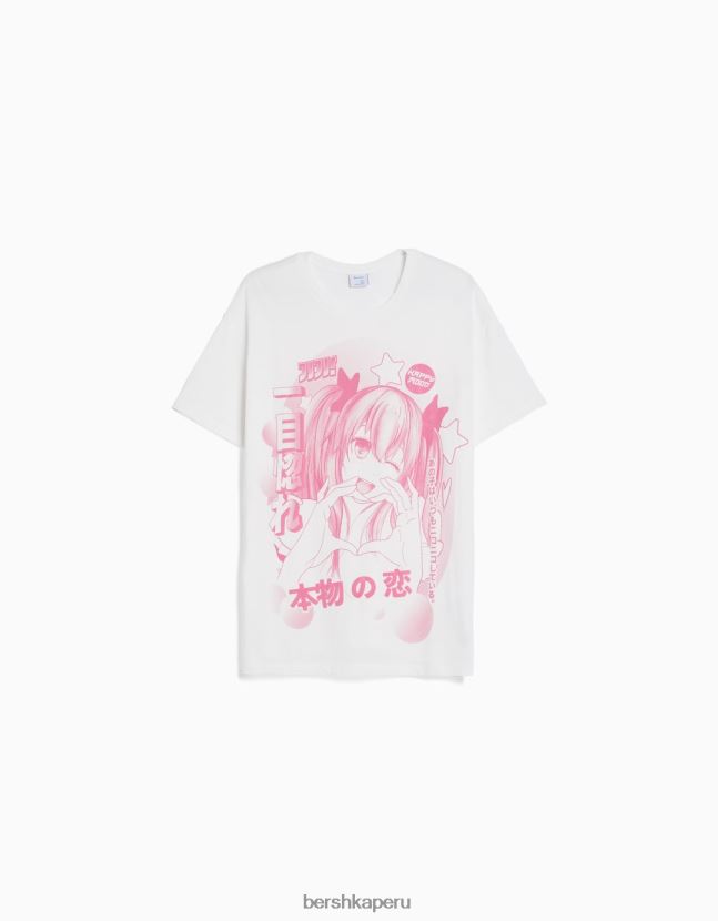 blanquecino Bershka unisexo camiseta de manga corta con estampado 806J6B3799