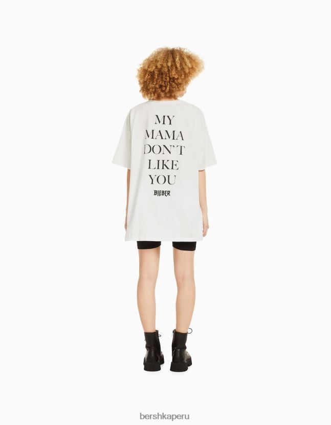 blanquecino Bershka unisexo camiseta de manga corta con estampado de justin bieber 806J6B3706
