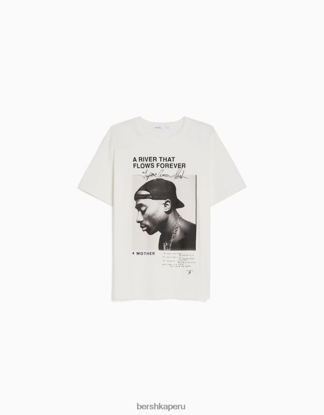 blanquecino Bershka unisexo camiseta de manga corta con estampado de tupac 806J6B3767