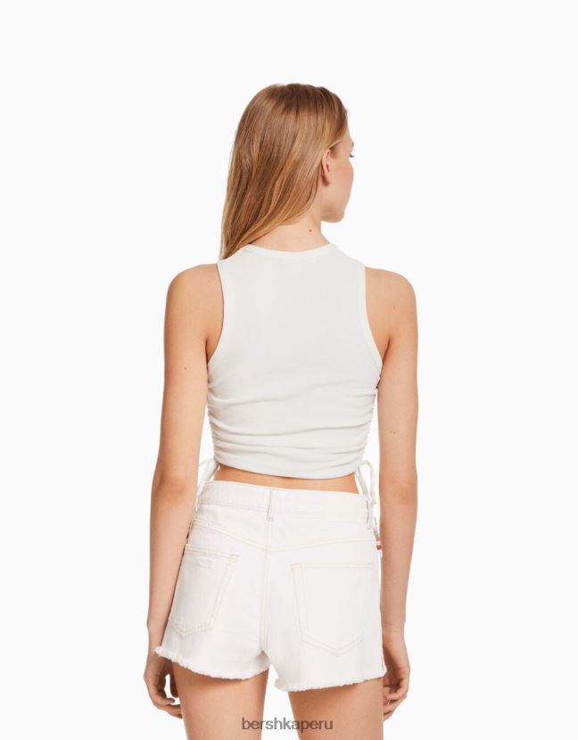 blanquecino Bershka unisexo camiseta sin mangas estampada con laterales fruncidos 806J6B3700