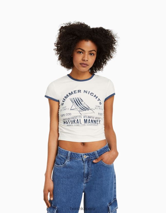 blanquecino Bershka unisexo playera manga corta canalé estampada 806J6B3810