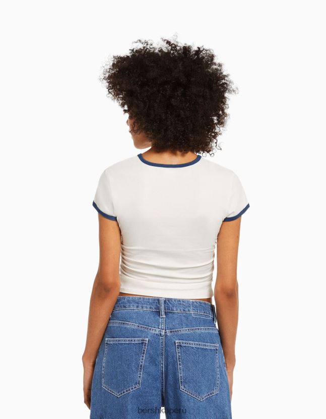 blanquecino Bershka unisexo playera manga corta canalé estampada 806J6B3810