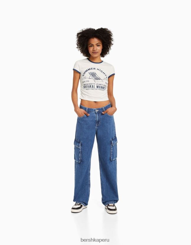 blanquecino Bershka unisexo playera manga corta canalé estampada 806J6B3810