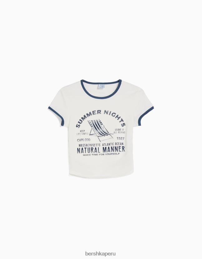 blanquecino Bershka unisexo playera manga corta canalé estampada 806J6B3810