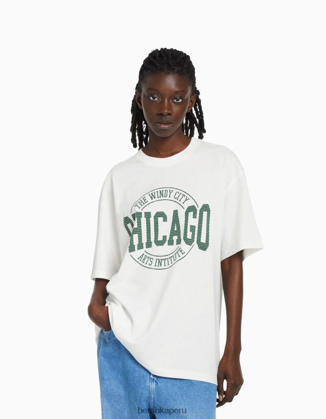 blanquecino Bershka unisexo playera universitaria de manga corta retro deportiva boxy-fit 806J6B3701