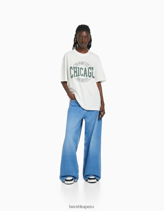 blanquecino Bershka unisexo playera universitaria de manga corta retro deportiva boxy-fit 806J6B3701