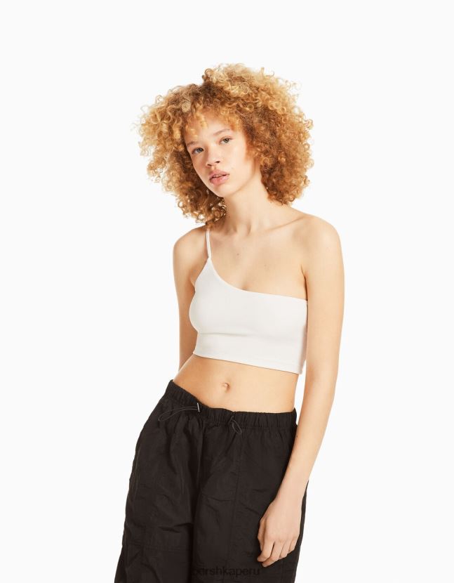 blanquecino Bershka unisexo top corto asimétrico con tirantes 806J6B3856