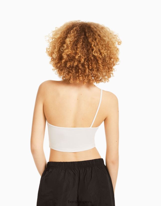 blanquecino Bershka unisexo top corto asimétrico con tirantes 806J6B3856