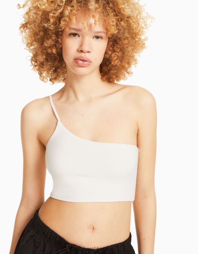 blanquecino Bershka unisexo top corto asimétrico con tirantes 806J6B3856