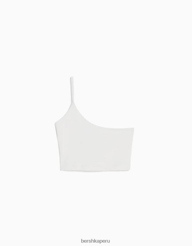 blanquecino Bershka unisexo top corto asimétrico con tirantes 806J6B3856