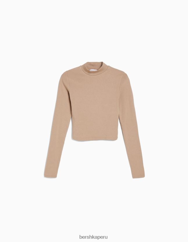 camello Bershka unisexo camiseta de manga larga con cuello alto 806J6B3821