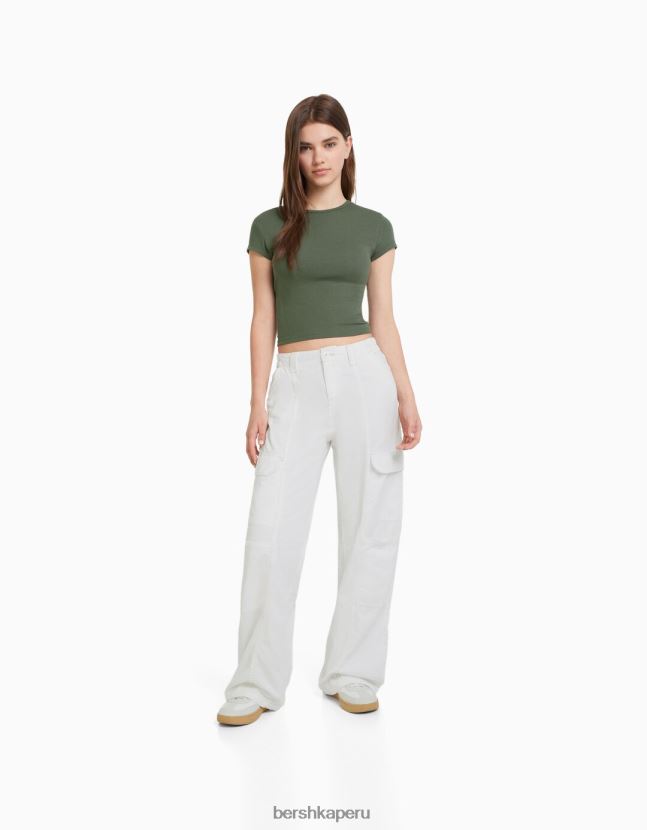 caqui Bershka unisexo camiseta de canalé manga corta 806J6B3720