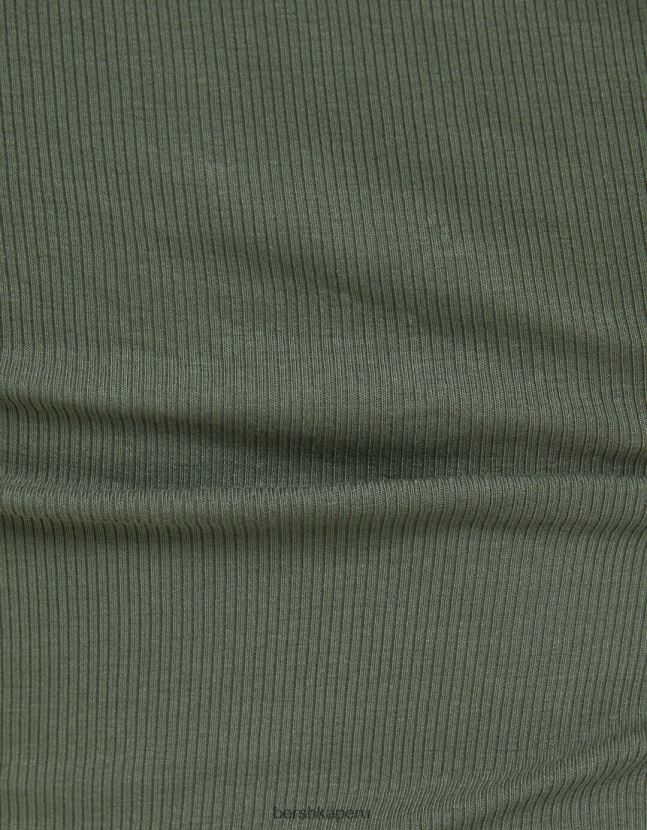 caqui Bershka unisexo camiseta de canalé manga corta 806J6B3720