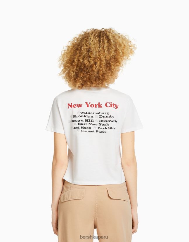 crema Bershka unisexo camiseta de manga corta con estampado 806J6B3743