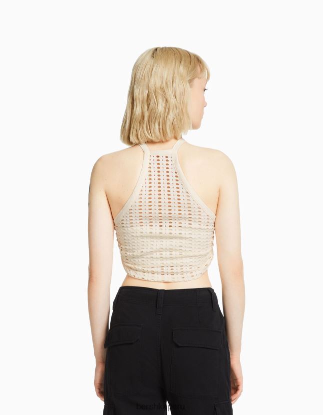 crema Bershka unisexo top de corredor de ganchillo 806J6B3715
