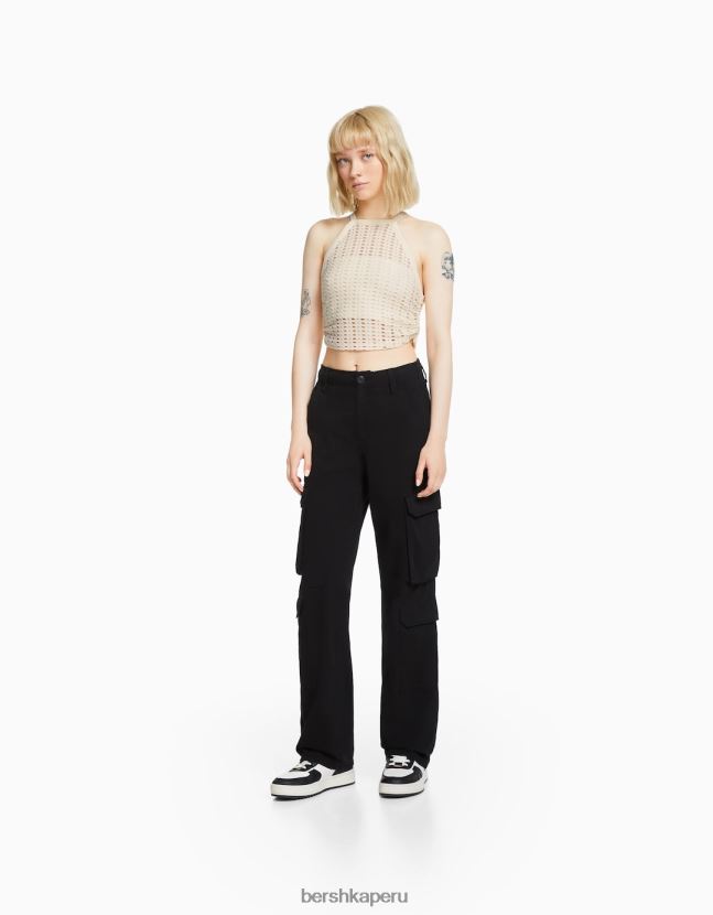 crema Bershka unisexo top de corredor de ganchillo 806J6B3715