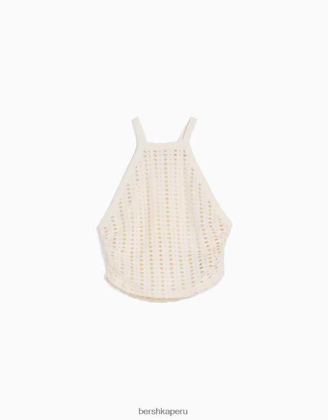 crema Bershka unisexo top de corredor de ganchillo 806J6B3715
