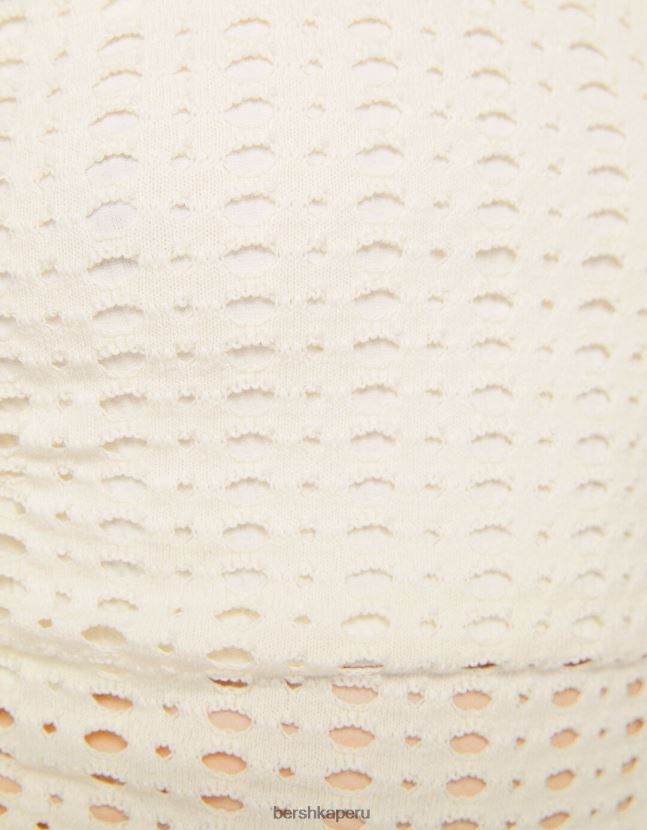 crema Bershka unisexo top de corredor de ganchillo 806J6B3715