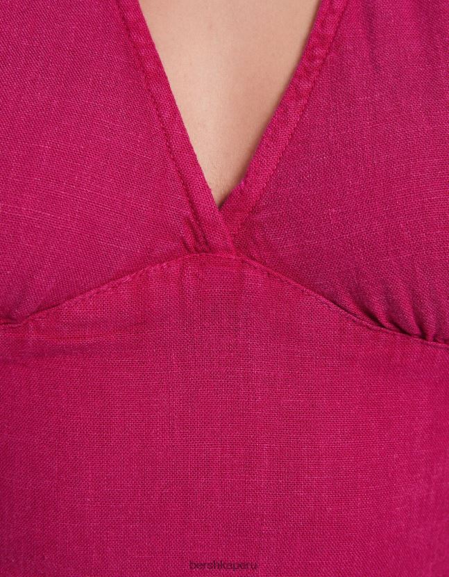 fucsia Bershka unisexo top corto de mezcla de lino rústico 806J6B3771