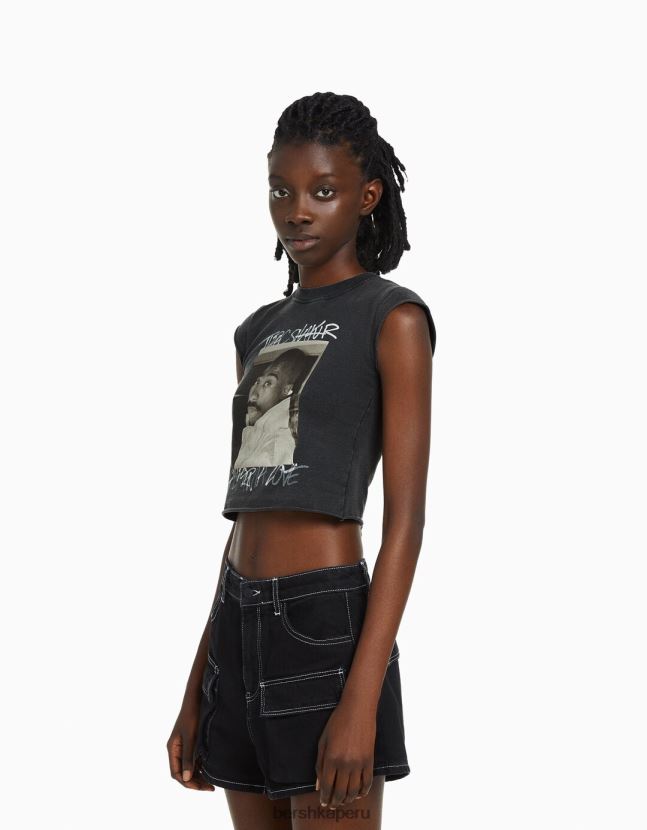 gris Bershka unisexo camiseta corta sin mangas tupac 806J6B3694