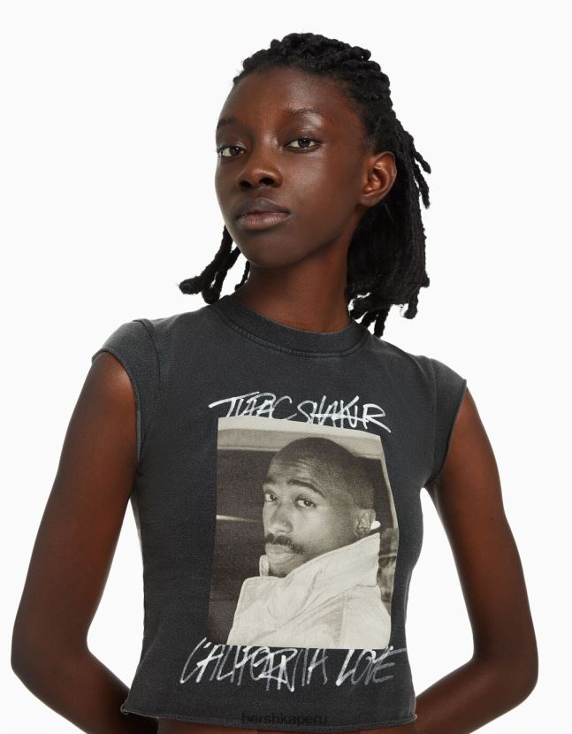 gris Bershka unisexo camiseta corta sin mangas tupac 806J6B3694