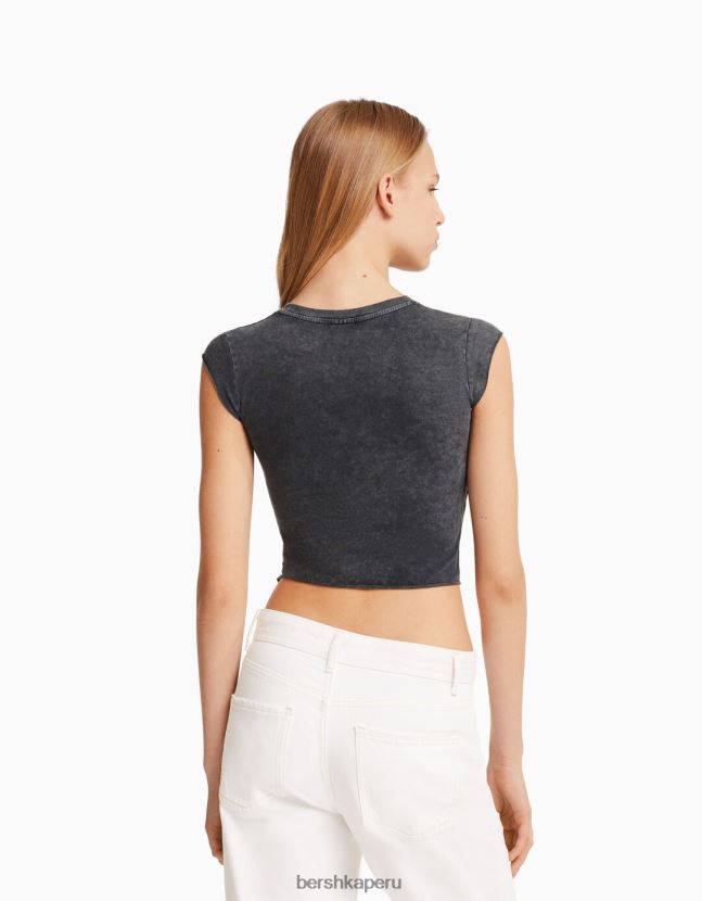 gris Bershka unisexo camiseta cropped de manga corta con estampado 806J6B3740