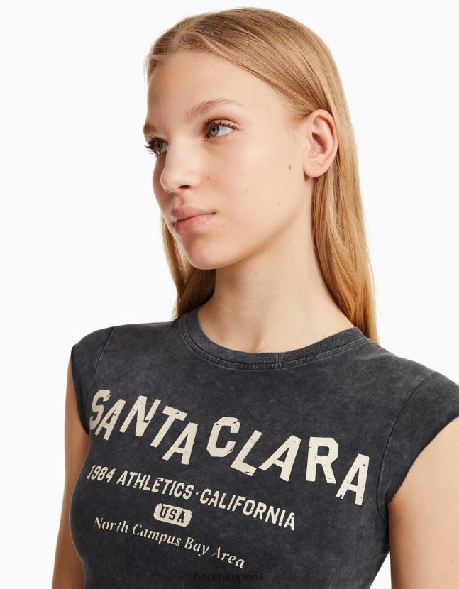 gris Bershka unisexo camiseta cropped de manga corta con estampado 806J6B3740