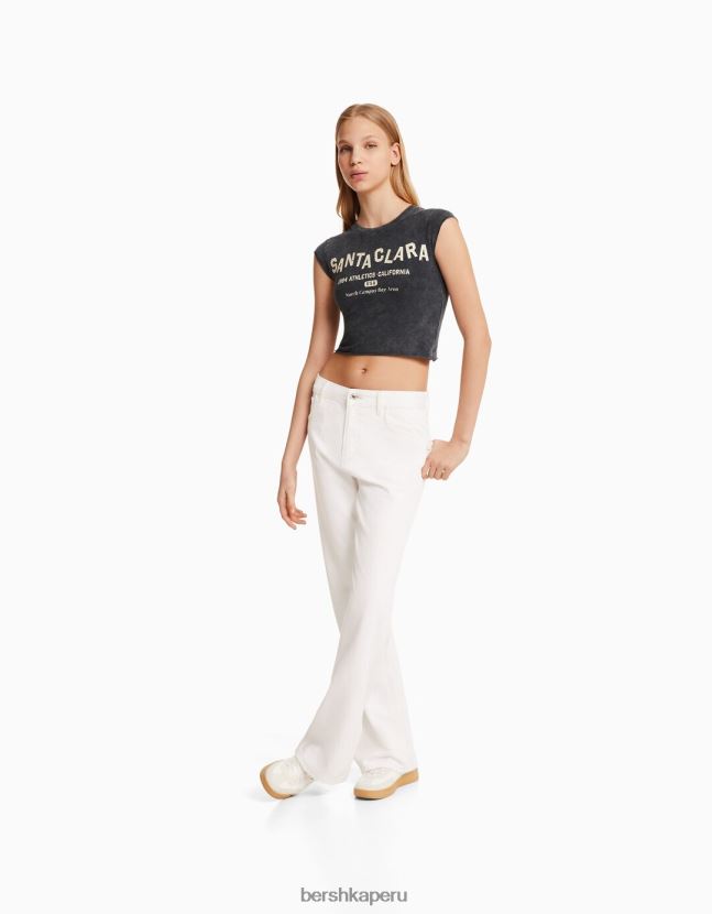 gris Bershka unisexo camiseta cropped de manga corta con estampado 806J6B3740