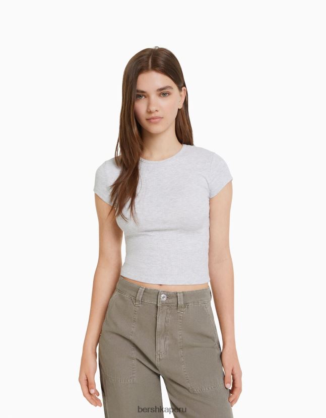 gris Bershka unisexo camiseta de canalé manga corta 806J6B3746