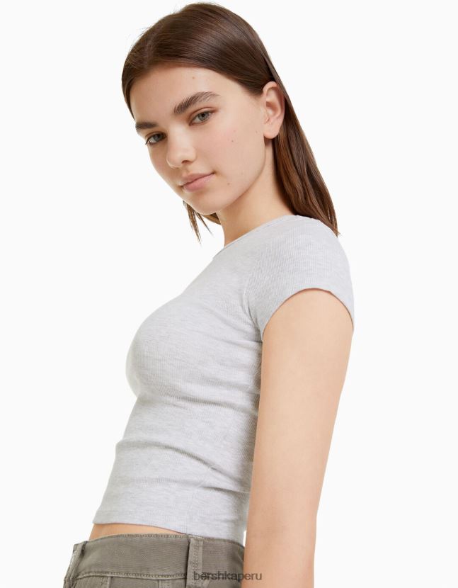 gris Bershka unisexo camiseta de canalé manga corta 806J6B3746