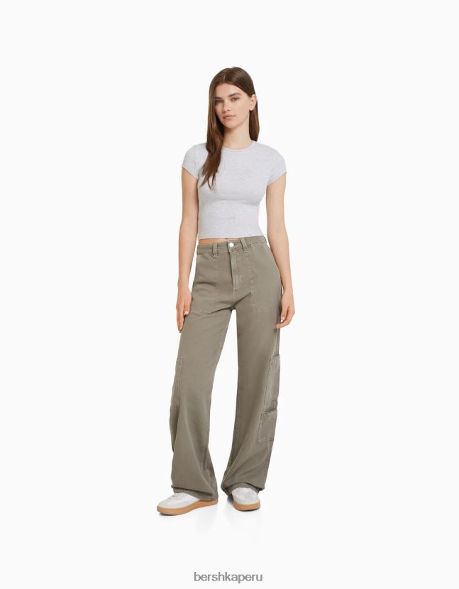 gris Bershka unisexo camiseta de canalé manga corta 806J6B3746
