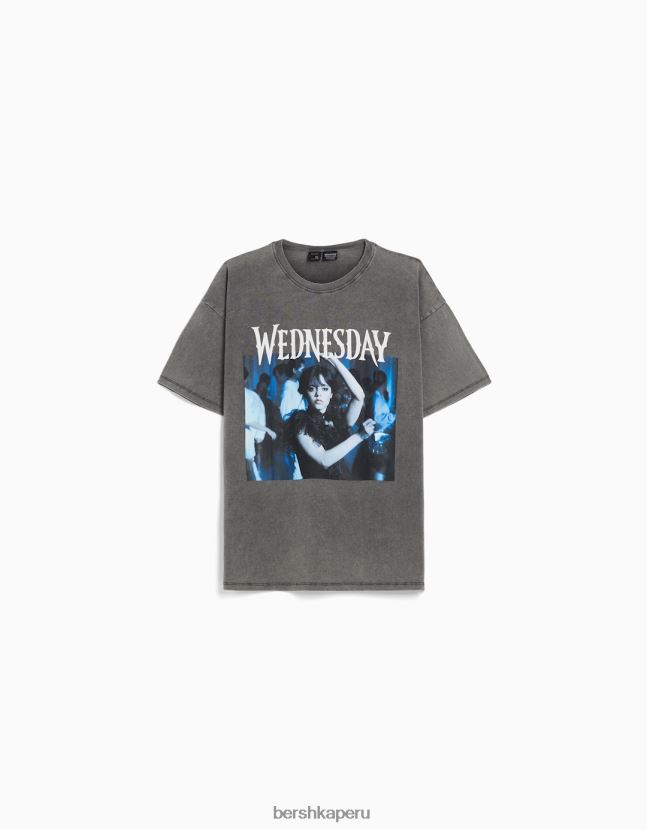 gris Bershka unisexo camiseta de manga corta con estampado de miércoles 806J6B3702