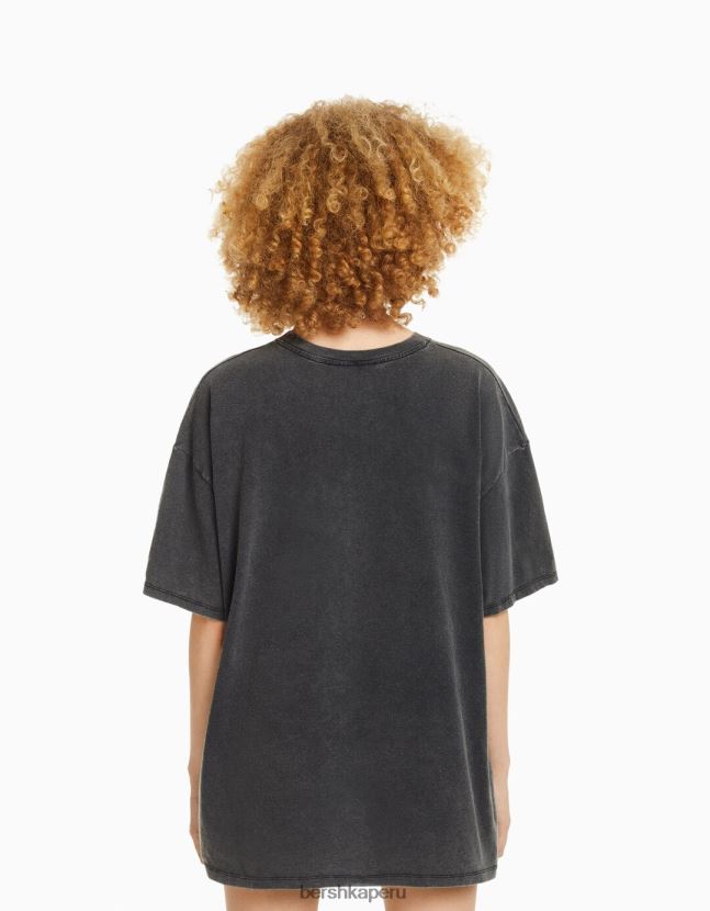 gris Bershka unisexo camiseta de manga corta con estampado de tupac 806J6B3766