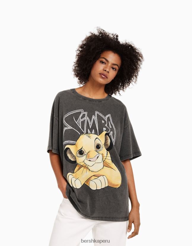 gris Bershka unisexo playera de manga corta con estampado de simba 806J6B3829