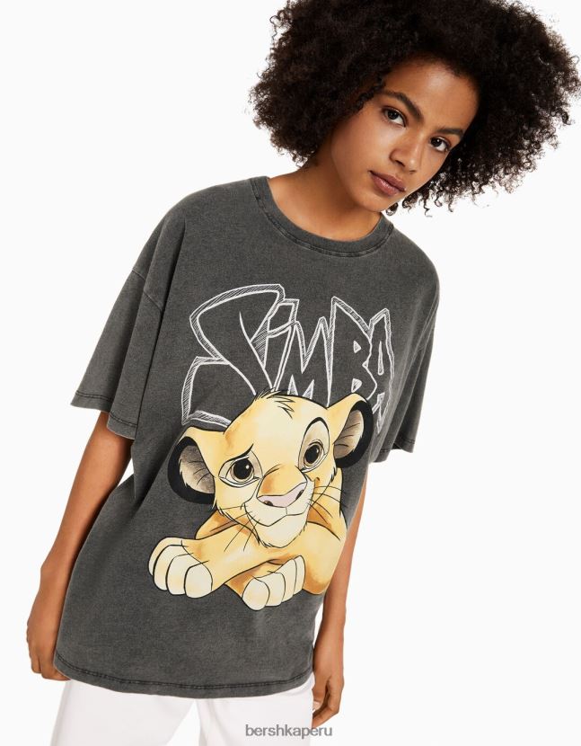gris Bershka unisexo playera de manga corta con estampado de simba 806J6B3829