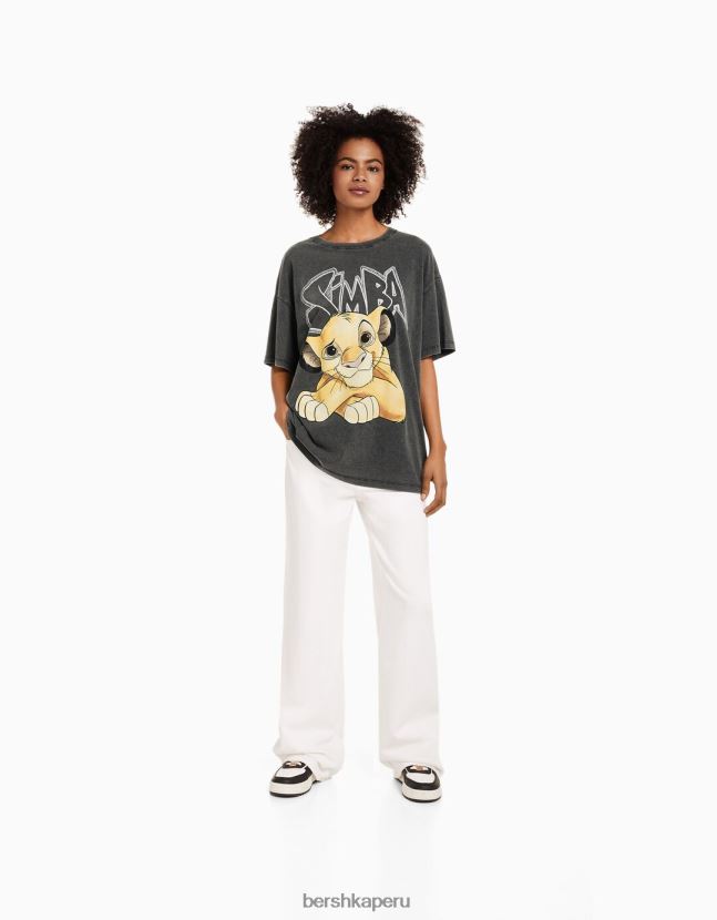 gris Bershka unisexo playera de manga corta con estampado de simba 806J6B3829