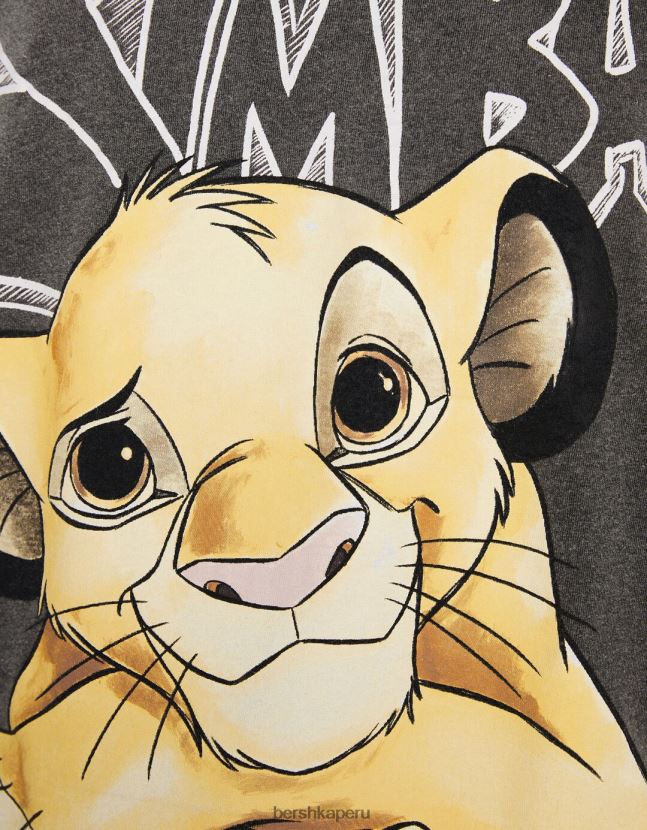 gris Bershka unisexo playera de manga corta con estampado de simba 806J6B3829