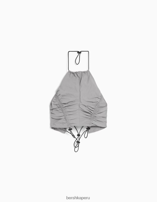 gris Bershka unisexo top corto de nailon con cuello halter y topes 806J6B3784